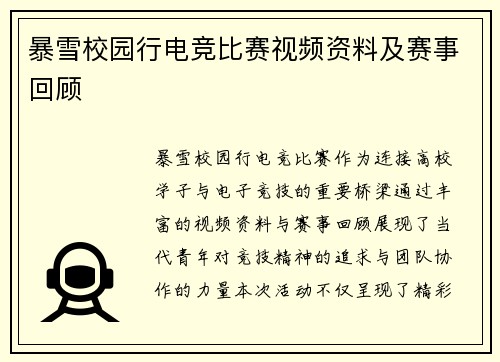 暴雪校园行电竞比赛视频资料及赛事回顾