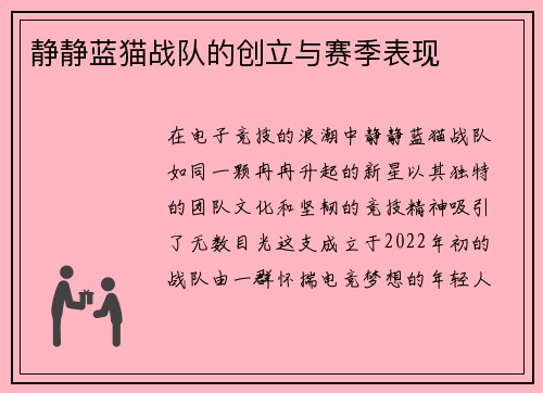 静静蓝猫战队的创立与赛季表现