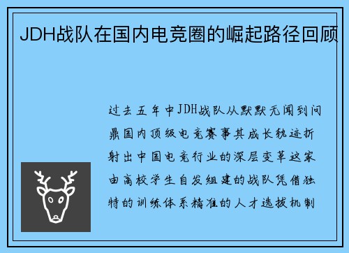 JDH战队在国内电竞圈的崛起路径回顾